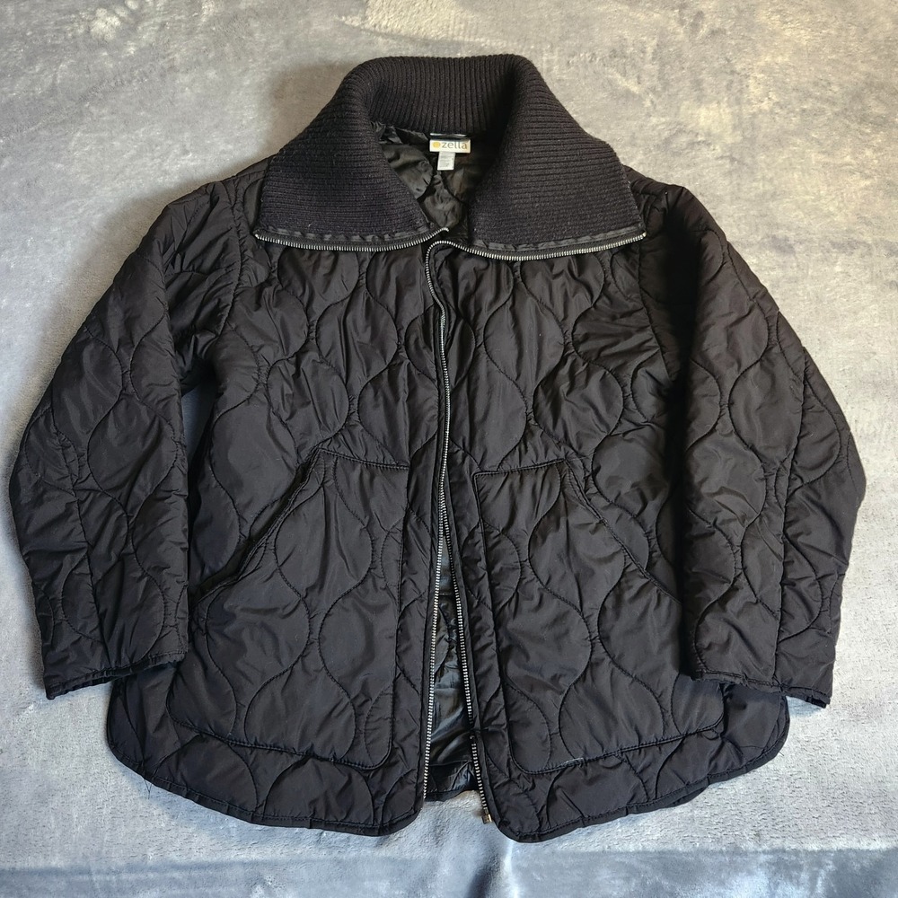 Zella Black Quilted Open Front Jacket Womens XS FlawedDoesn't zip